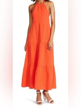 👗Steve Madden tangerine Halter Tiered Summer Dress